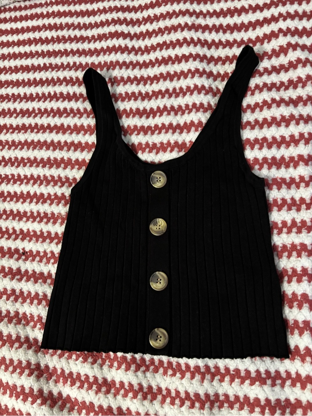 H&M Black Ribbed Crop Tank with Front Buttons